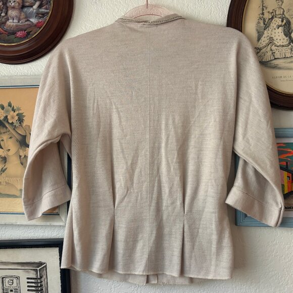 Vintage Beige Sweater with Rhineston & Pearl Collar - Picture 2 of 4